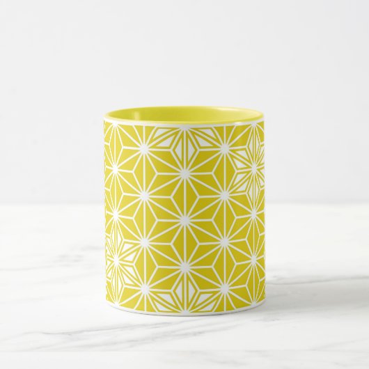 Japans Asanoha-patroon - mosterd goud en wit Mok (Midden)