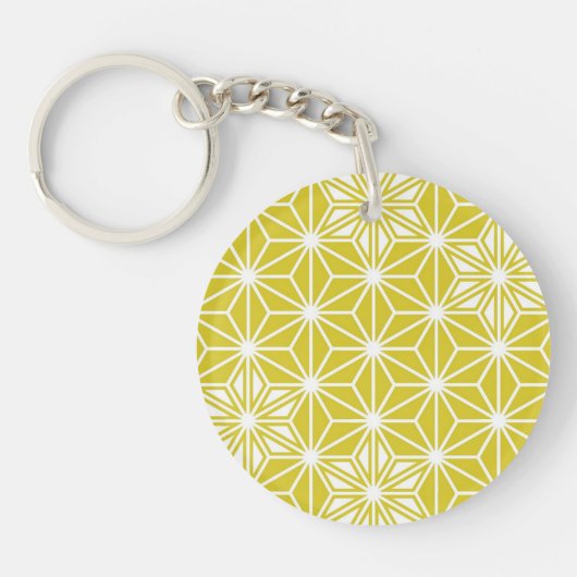 Japans Asanoha-patroon - mosterd goud en wit Sleutelhanger (Voorkant)