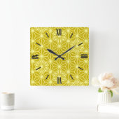 Japans Asanoha-patroon - mosterd goud Vierkante Klok (Huis)