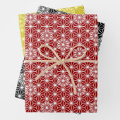 Japans Asanoha-patroon, rood, zwart/wit, goud Inpakpapier Vel (In situ)