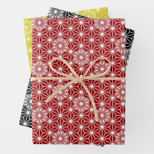 Japans Asanoha-patroon, rood, zwart/wit, goud Inpakpapier Vel (In situ)