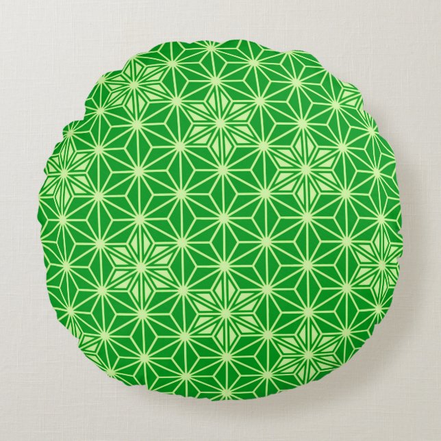 Japans Asanoha-patroon - smaragdgroen Rond Kussen (Voorkant)