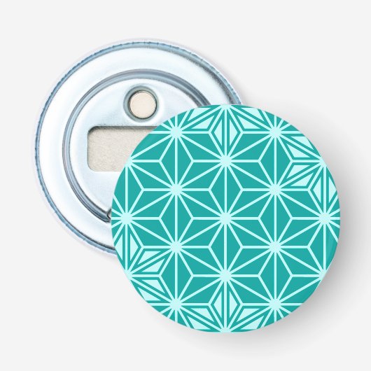 Japans Asanoha-patroon - turquoise Button Flesopener (Voorkant)