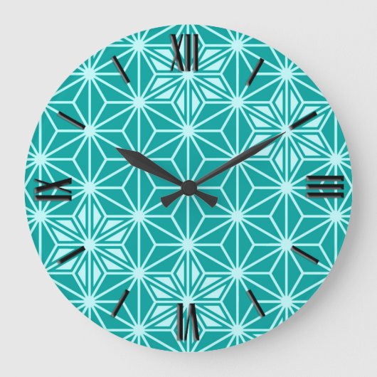 Japans Asanoha-patroon - turquoise Grote Klok (Voorkant)