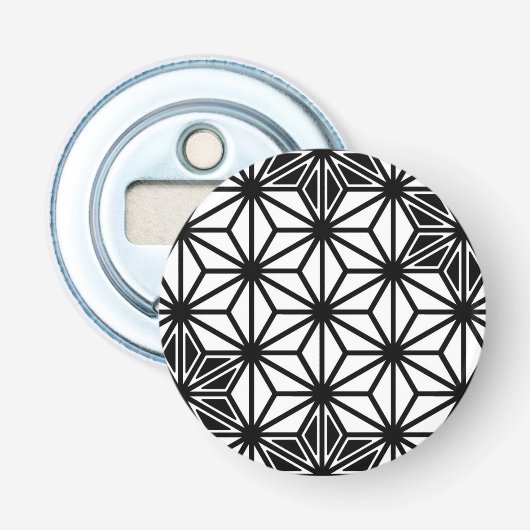 Japans Asanoha-patroon - wit en zwart Button Flesopener (Voorkant)