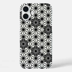 Japans Asanoha-patroon - wit en zwart iPhone 16 Plus Hoesje