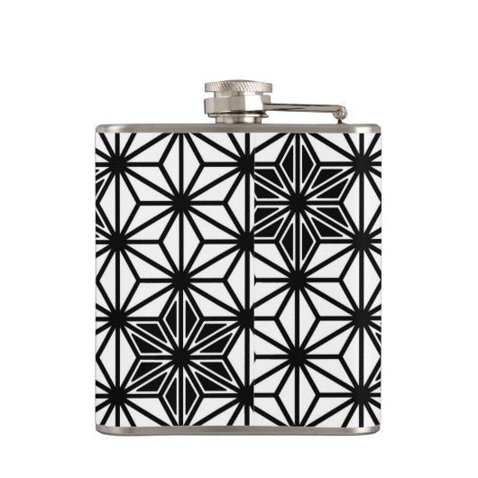 Japans Asanoha-patroon - wit en zwart Heupfles (Achterkant)