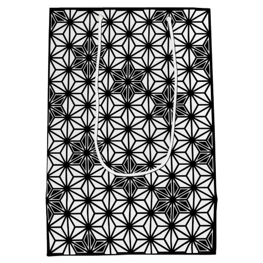 Japans Asanoha-patroon - wit en zwart Medium Cadeauzakje (Achterkant)