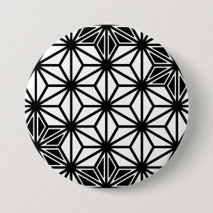 Japans Asanoha-patroon - wit en zwart Ronde Button 7,6 Cm