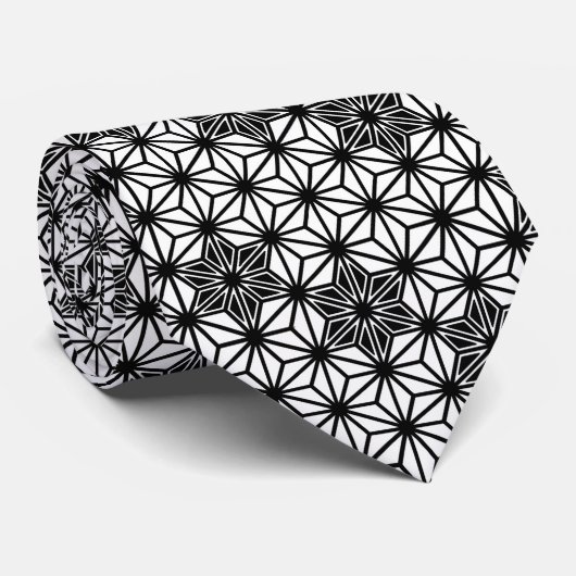 Japans Asanoha-patroon - wit en zwart Stropdas (Opgerold)