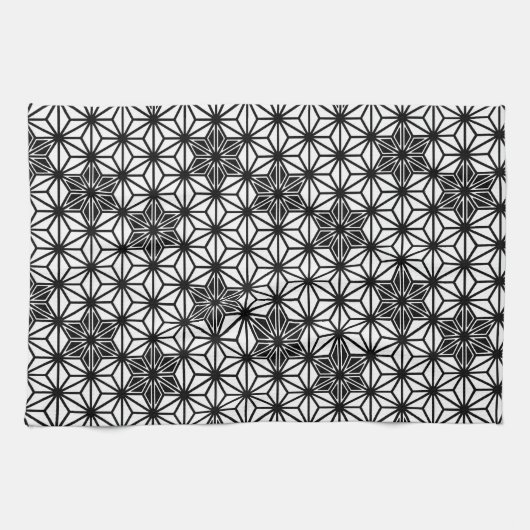 Japans Asanoha-patroon - wit en zwart Theedoek (Horizontaal)