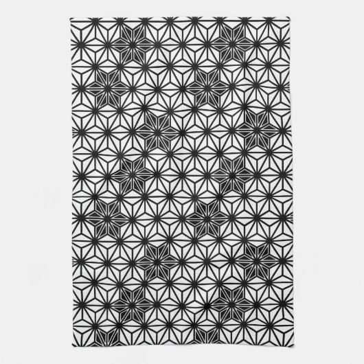Japans Asanoha-patroon - wit en zwart Theedoek (Verticaal)