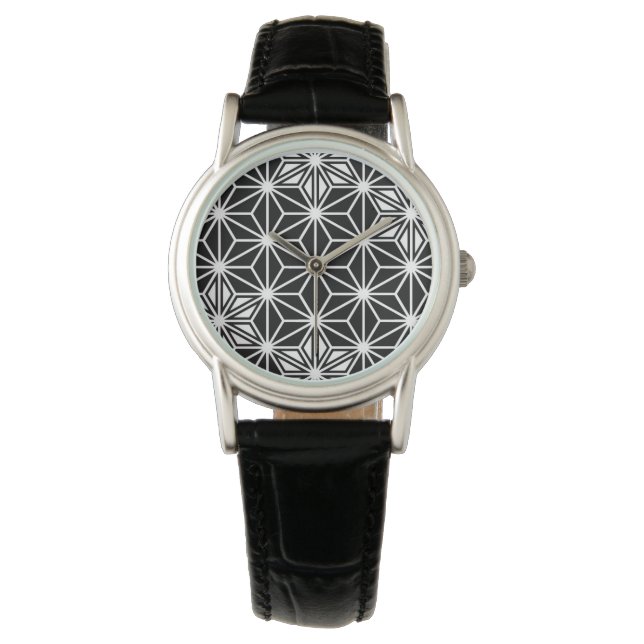 Japans Asanoha-patroon - zwart-wit Horloge (Voorkant)