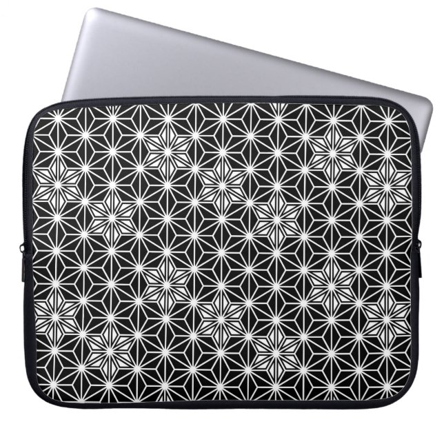 Japans Asanoha-patroon - zwart-wit Laptop Sleeve (Voorkant)
