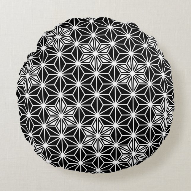 Japans Asanoha-patroon - zwart-wit Rond Kussen (Voorkant)