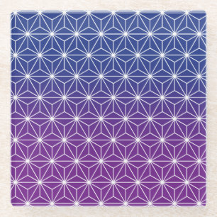 Japans Asanoha Traditioneel print blauw en Paars Glazen Onderzetter