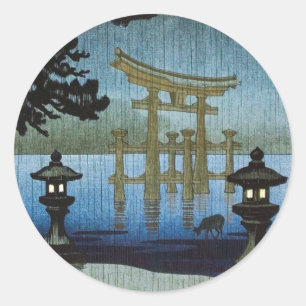 Japans Avondregen Woodblock Art Ukiyo-e Ronde Sticker