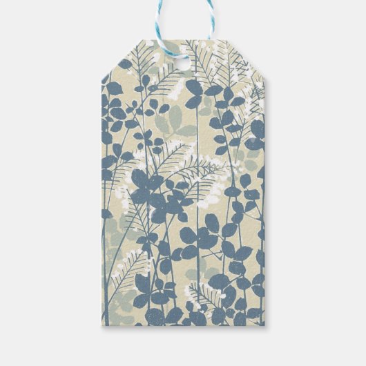 Japans Aziatisch Blauw Blad Bloem Cadeaulabel (Voorkant)