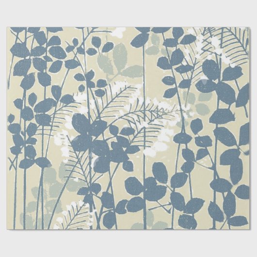 Japans Aziatisch Blauw Blad Bloem Cadeaupapier (Vlak)