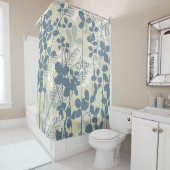 Japans Aziatisch Blauw Blad Bloem Douchegordijn (In situ)