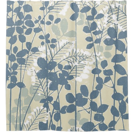 Japans Aziatisch Blauw Blad Bloem Douchegordijn (Voorkant)