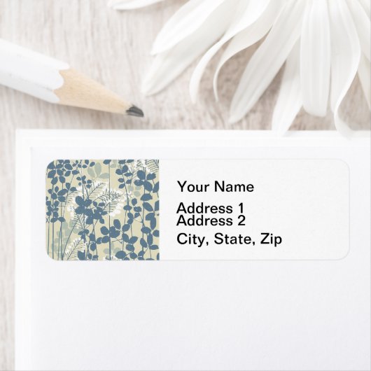 Japans Aziatisch Blauw Blad Bloem Etiket (Insitu)