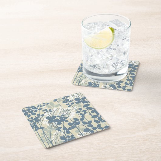 Japans Aziatisch Blauw Blad Bloem Kartonnen Onderzetters (Insitu)