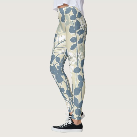 Japans Aziatisch Blauw Blad Bloem Leggings (Links)