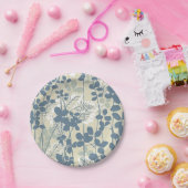 Japans Aziatisch Blauw Blad Bloem Papieren Bordje (Feest)