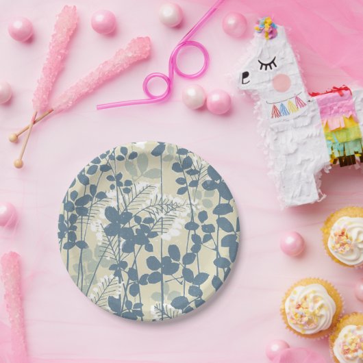 Japans Aziatisch Blauw Blad Bloem Papieren Bordje (Feest)