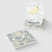 Japans Aziatisch Blauw Blad Bloem Stenen Onderzetter (Zijkant)