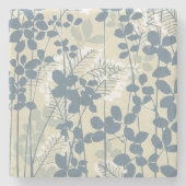 Japans Aziatisch Blauw Blad Bloem Stenen Onderzetter (Voorkant)