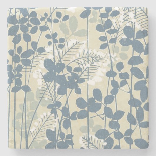 Japans Aziatisch Blauw Blad Bloem Stenen Onderzetter (Voorkant)