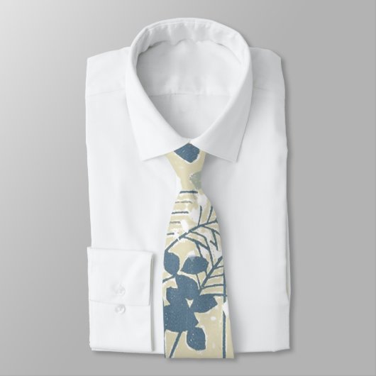 Japans Aziatisch Blauw Blad Bloem Stropdas (Gebonden)