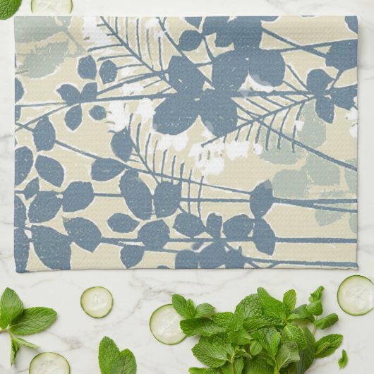 Japans Aziatisch Blauw Blad Bloem Theedoek (Gevouwen)