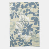 Japans Aziatisch Blauw Blad Bloem Theedoek (Verticaal)