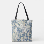 Japans Aziatisch Blauw Blad Bloem Tote Bag (Achterkant)
