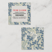 Japans Aziatisch Blauw Blad Bloem Vierkante Visitekaartje (Voorkant / Achterkant)