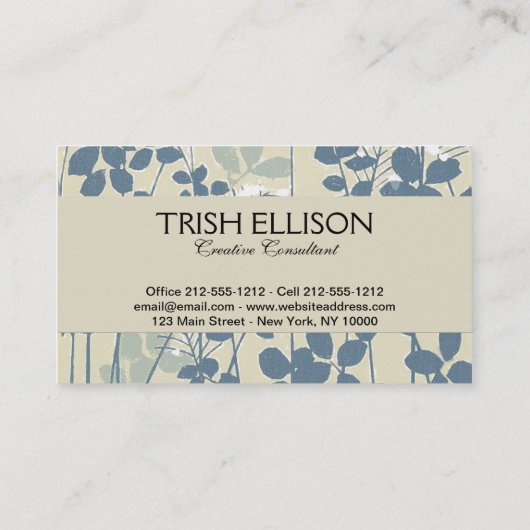 Japans Aziatisch Blauw Blad Bloem Visitekaartje (Achterkant)