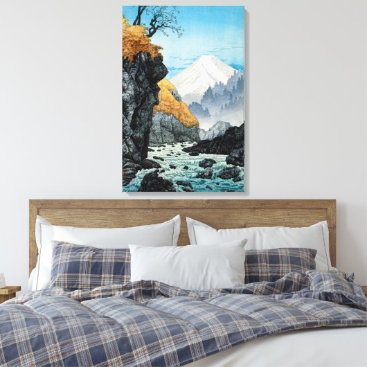 Japans Aziatisch Kunst  Sneeuw Overdekte Berg Canvas Afdruk (Insitu (Slaapkamer))