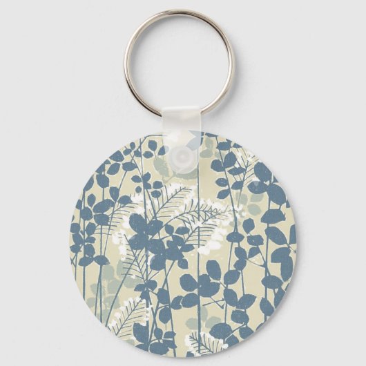 Japans-Aziatische blauwe bloem Kunst Sleutelhanger (Voorkant)