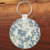 Japans-Aziatische blauwe bloem Kunst Sleutelhanger (Voorkant)