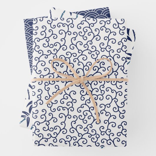 Japans Bamboo Seigaiha wit en blauw Inpakpapier Vel (In situ)