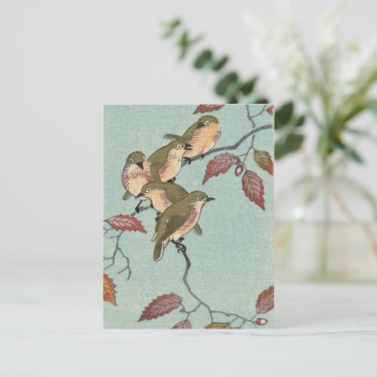 Japans Beeldende Kunst: Groene Vogels Briefkaart (Staand voorkant)