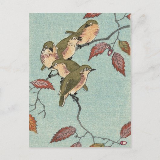  Japans Beeldende Kunst: Groene Vogels Briefkaart (Voorkant)