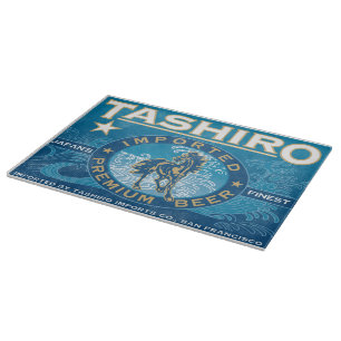 Japans Bierlabel Glas Blauw Snijplank