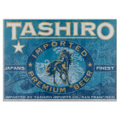 Japans Bierlabel Glas Blauw Snijplank (Voorkant)