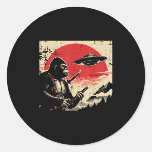 Japans Bigfoot Samurai Ufo Sasquatch Mannen Ronde Sticker
