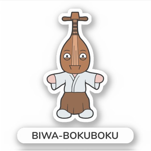 Japans Biwa Lute Man Yokai Monster Sticker (Voorkant)