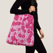 Japans blad Print, Fuchsia and Light Pink Crossbody Tas (Dichtbij)